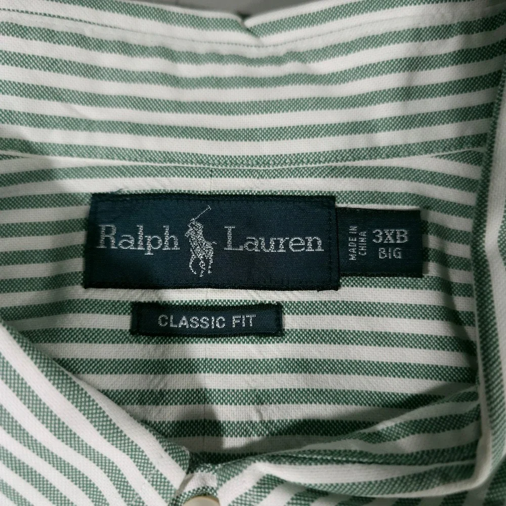 Ralph Lauren Button Down Shirt Mens 3XB Green Striped Classic Fit Long Sleeve - Picture 2 of 6